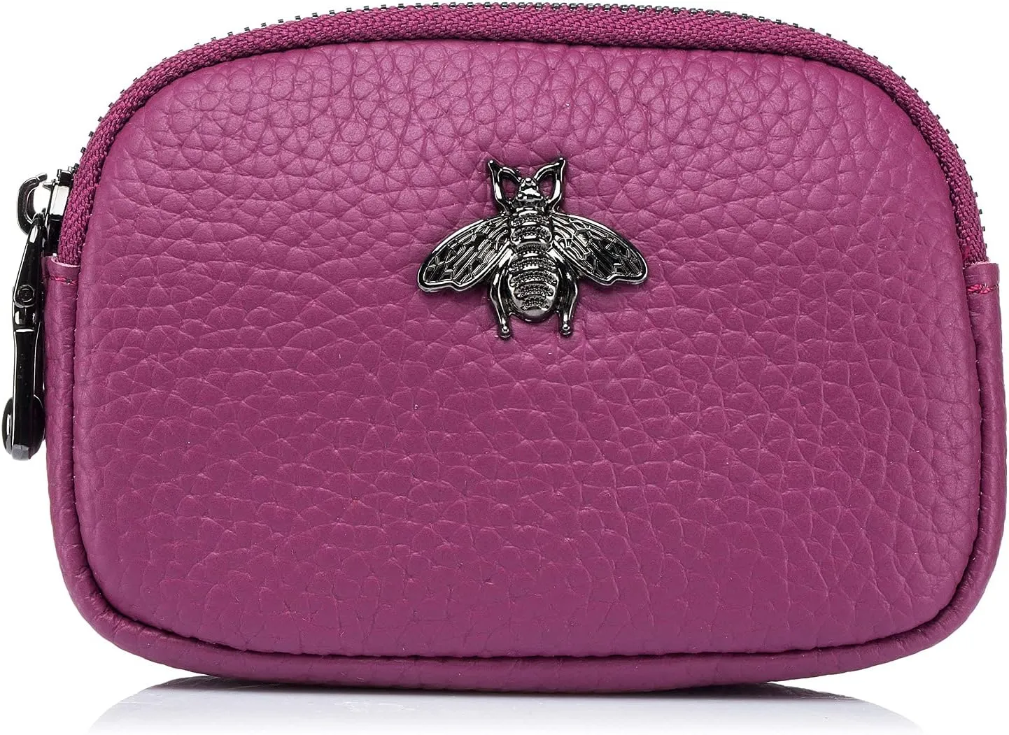 Small Coin Purse For Women Leather Change Pouch Card Holder Wallet Zipper (Purple)
