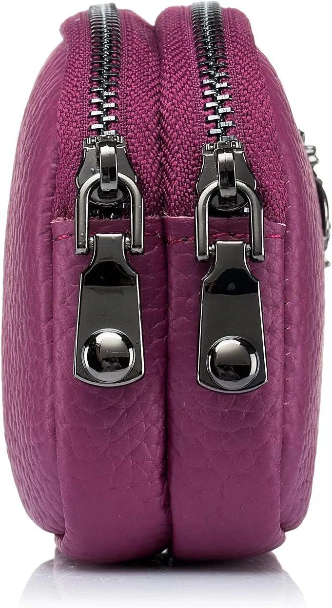 Small Coin Purse For Women Leather Change Pouch Card Holder Wallet Zipper (Purple)