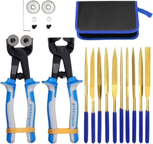 SPEEDWOX 20PCS Mosaic Tools Nippers with Replacement Cutting Wheel Titanium Coated Diamond Needle File Set 180mm Total Length Leather Zipper Bag