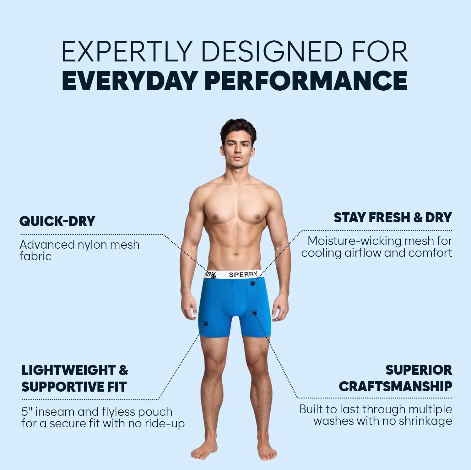 Sperry 3-Pack Mens Quick Dry Performance Mesh Boxer Briefs – Moisture Wicking, Cooling, Breathable Nylon Mens Athletic Boxers