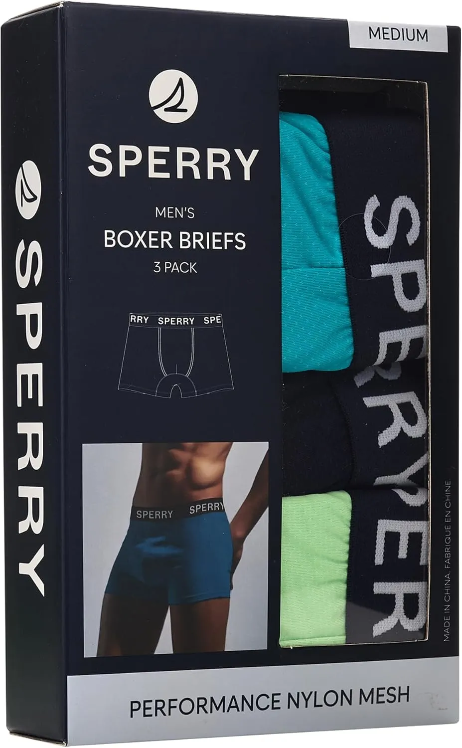 Sperry 3-Pack Mens Quick Dry Performance Mesh Boxer Briefs – Moisture Wicking, Cooling, Breathable Nylon Mens Athletic Boxers