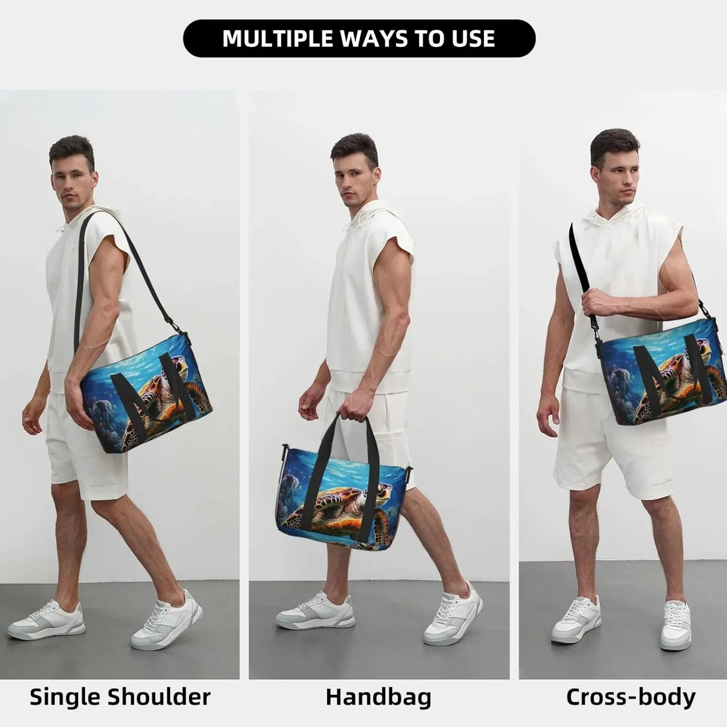 Sports Gym Bag for Women Men Travel Duffel Bag Tote Weekender Bag Carry on Overnight Bag for Travel Swimming Fitness Workout Sports Sea Turtles Diamond Painting Duffle Bag