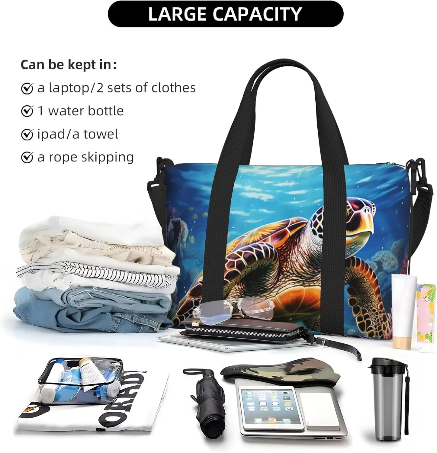 Sports Gym Bag for Women Men Travel Duffel Bag Tote Weekender Bag Carry on Overnight Bag for Travel Swimming Fitness Workout Sports Sea Turtles Diamond Painting Duffle Bag