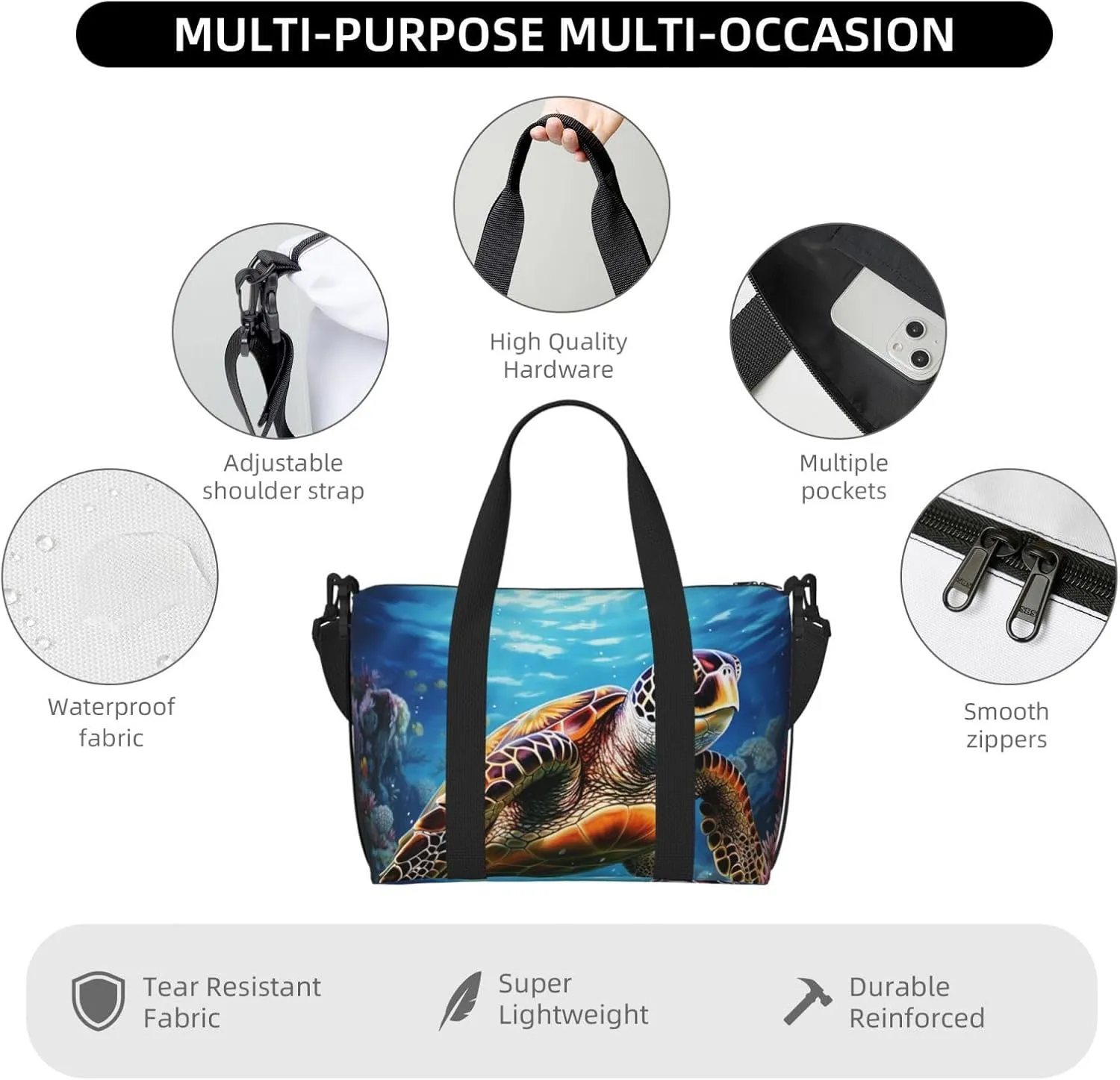 Sports Gym Bag for Women Men Travel Duffel Bag Tote Weekender Bag Carry on Overnight Bag for Travel Swimming Fitness Workout Sports Sea Turtles Diamond Painting Duffle Bag