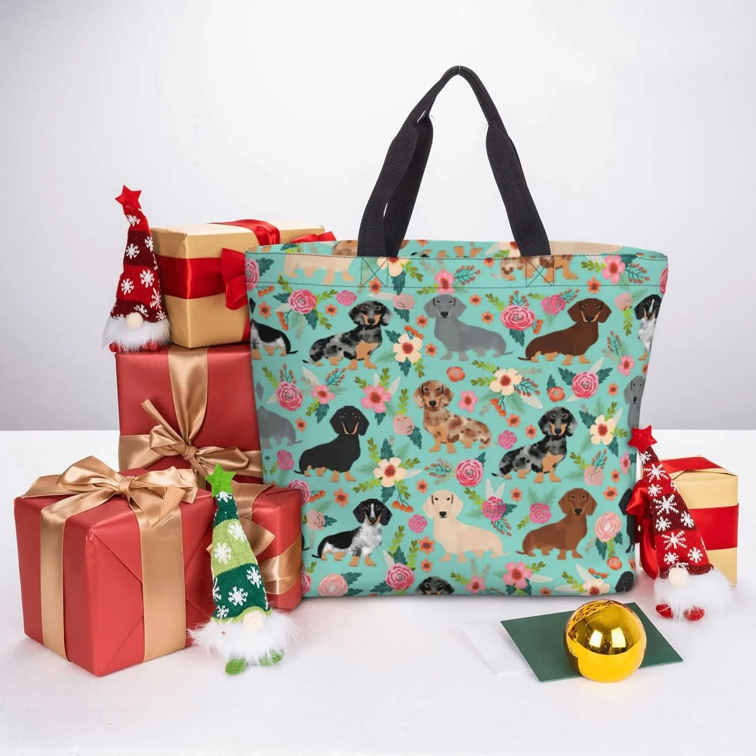 SSIMOO Dog Floral Trendy Fashion Shopping Bags,Zippered Convenience Bag,Shopping Tote And Shoulder Bag