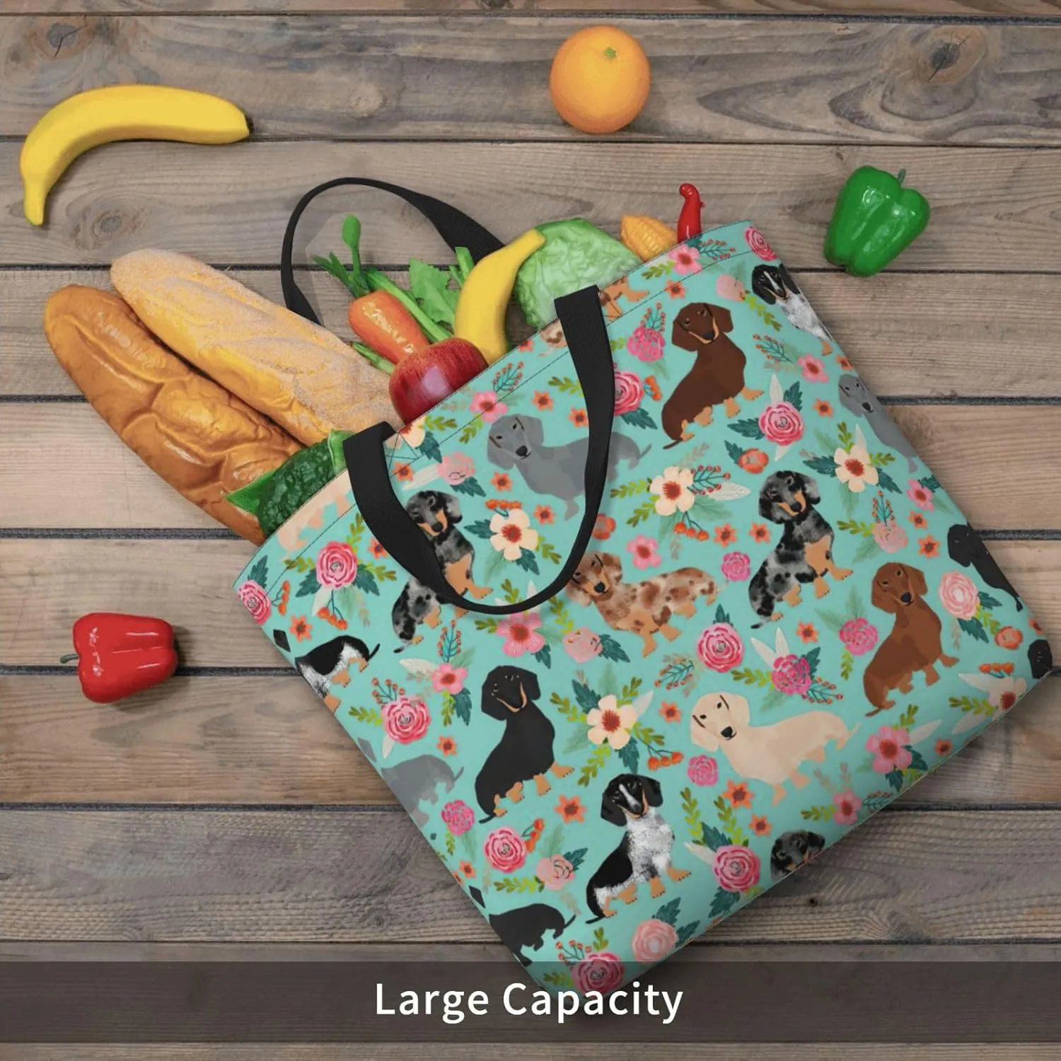 SSIMOO Dog Floral Trendy Fashion Shopping Bags,Zippered Convenience Bag,Shopping Tote And Shoulder Bag