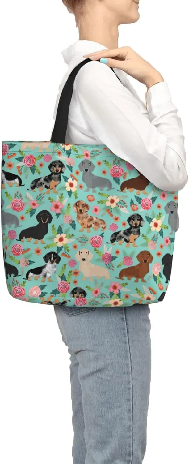 SSIMOO Dog Floral Trendy Fashion Shopping Bags,Zippered Convenience Bag,Shopping Tote And Shoulder Bag
