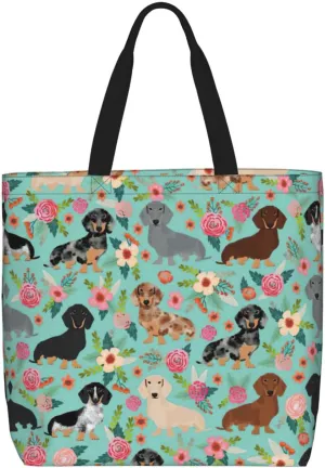 SSIMOO Dog Floral Trendy Fashion Shopping Bags,Zippered Convenience Bag,Shopping Tote And Shoulder Bag