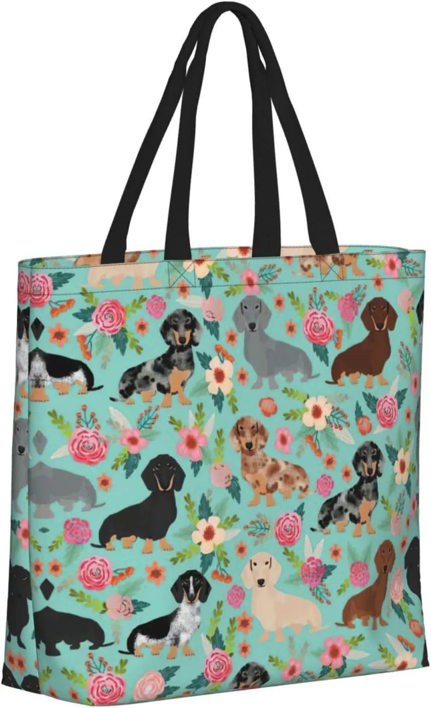 SSIMOO Dog Floral Trendy Fashion Shopping Bags,Zippered Convenience Bag,Shopping Tote And Shoulder Bag