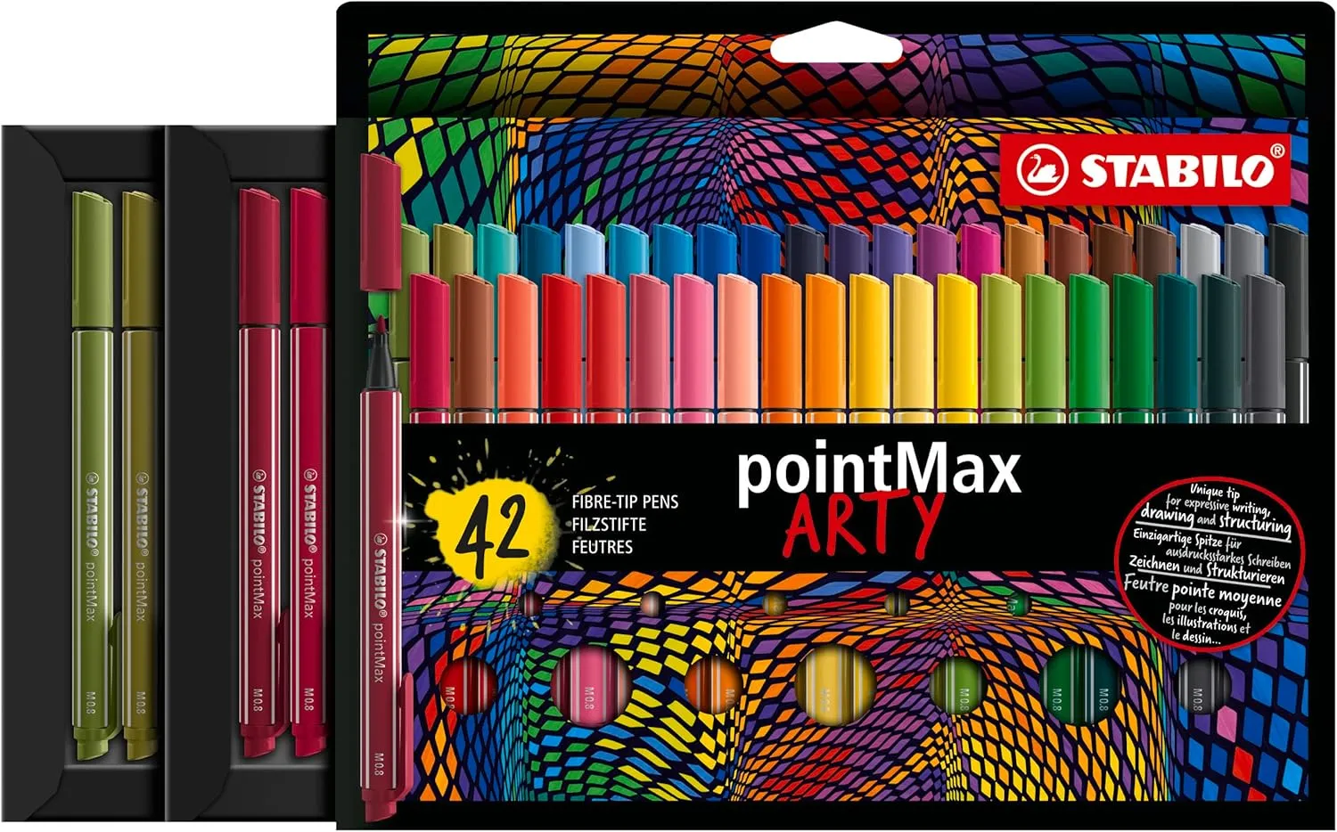 STABILO Fineliner pointMax Arty - Pack of 42 - Assorted Colors - Nylon Medium 0.8mm Tip, Water Based Quick Dry Ink