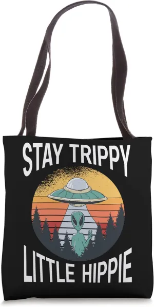 Stay Trippy Small Hippie Aliens Peace Sign Tote Bag