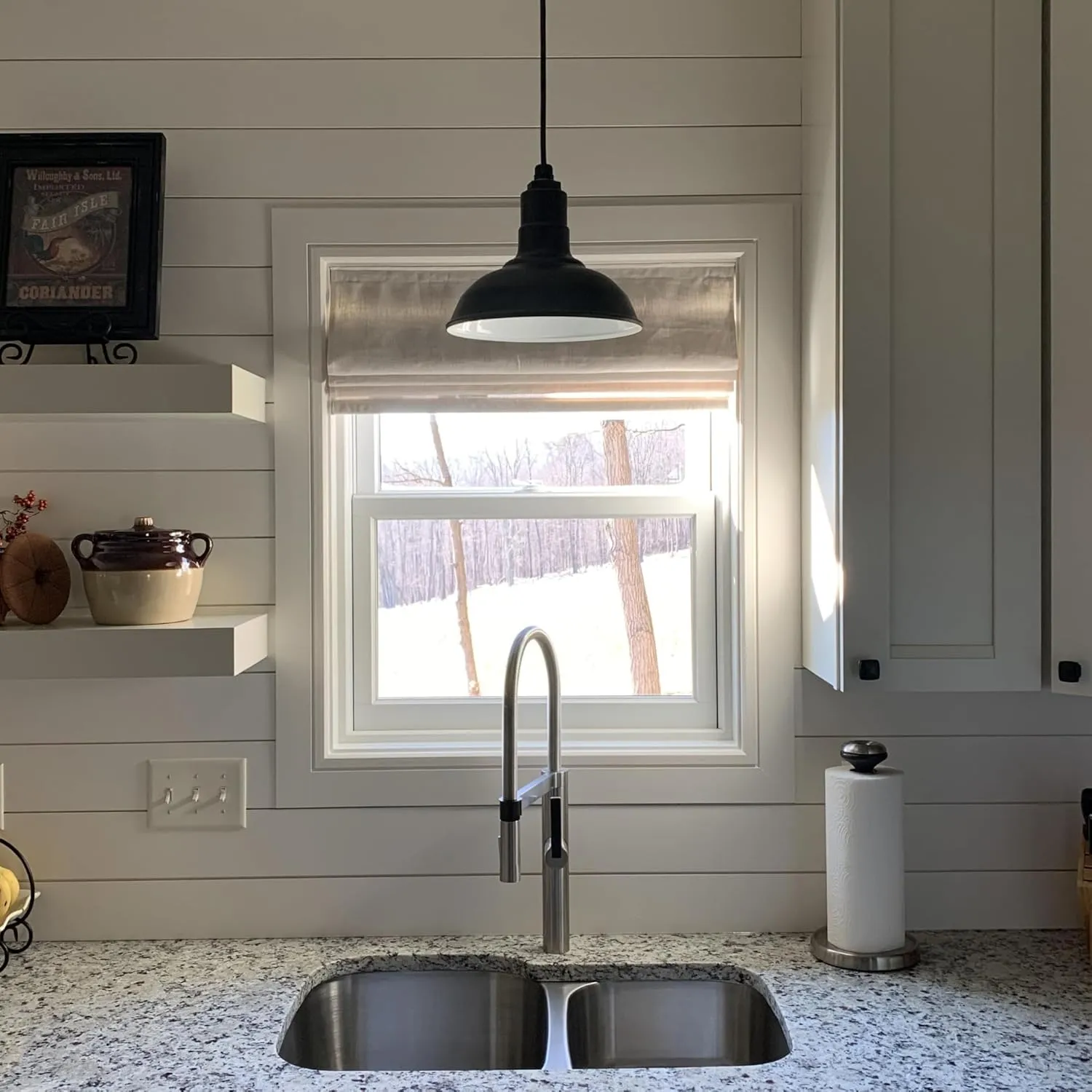 Steel Lighting Co. El Segundo Barn Light | Ceiling Mounted Pendant | 12 inch Dome | Flush Mount | Heavy Duty Steel Farmhouse Light Made in America | Green Exterior/White Interior