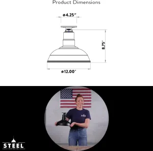Steel Lighting Co. El Segundo Barn Light | Ceiling Mounted Pendant | 12 inch Dome | Flush Mount | Heavy Duty Steel Farmhouse Light Made in America | Green Exterior/White Interior