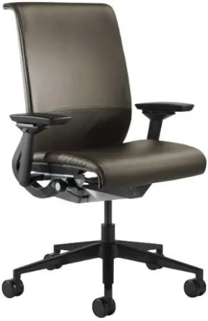 Steelcase Think Office Stool with Upholstered Back - Soapstone Leather with Black Base