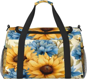 Sunflower Butterfly Pattern Travel Duffel Bag with Strap Multi Pockets Sports Bag Handbag Large Shoulder Bag for Gym Weekend Fitness Camping
