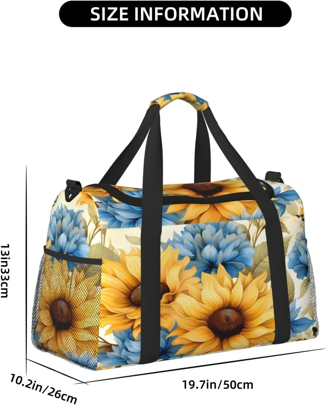 Sunflower Butterfly Pattern Travel Duffel Bag with Strap Multi Pockets Sports Bag Handbag Large Shoulder Bag for Gym Weekend Fitness Camping