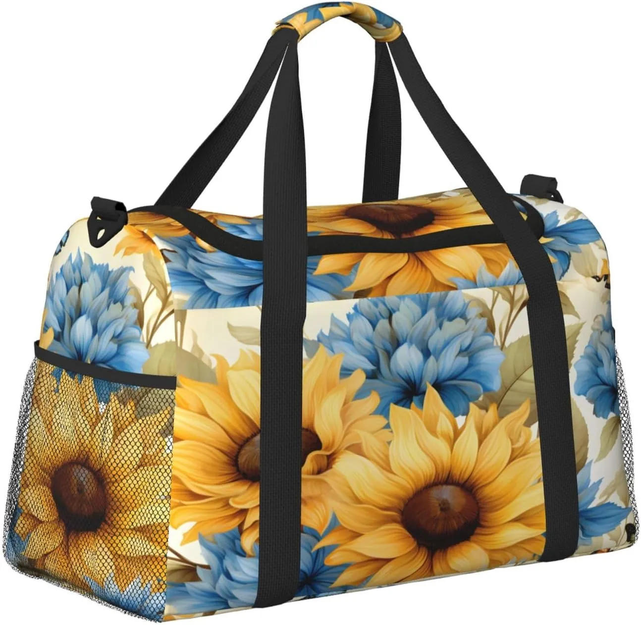Sunflower Butterfly Pattern Travel Duffel Bag with Strap Multi Pockets Sports Bag Handbag Large Shoulder Bag for Gym Weekend Fitness Camping