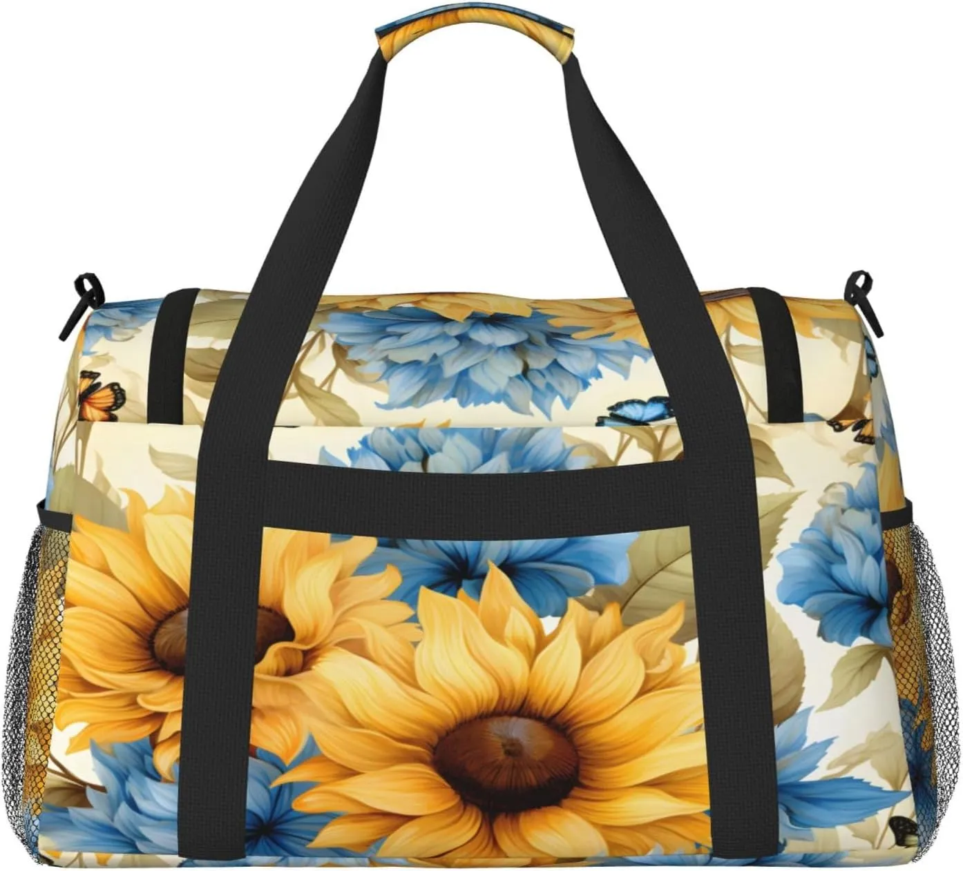 Sunflower Butterfly Pattern Travel Duffel Bag with Strap Multi Pockets Sports Bag Handbag Large Shoulder Bag for Gym Weekend Fitness Camping