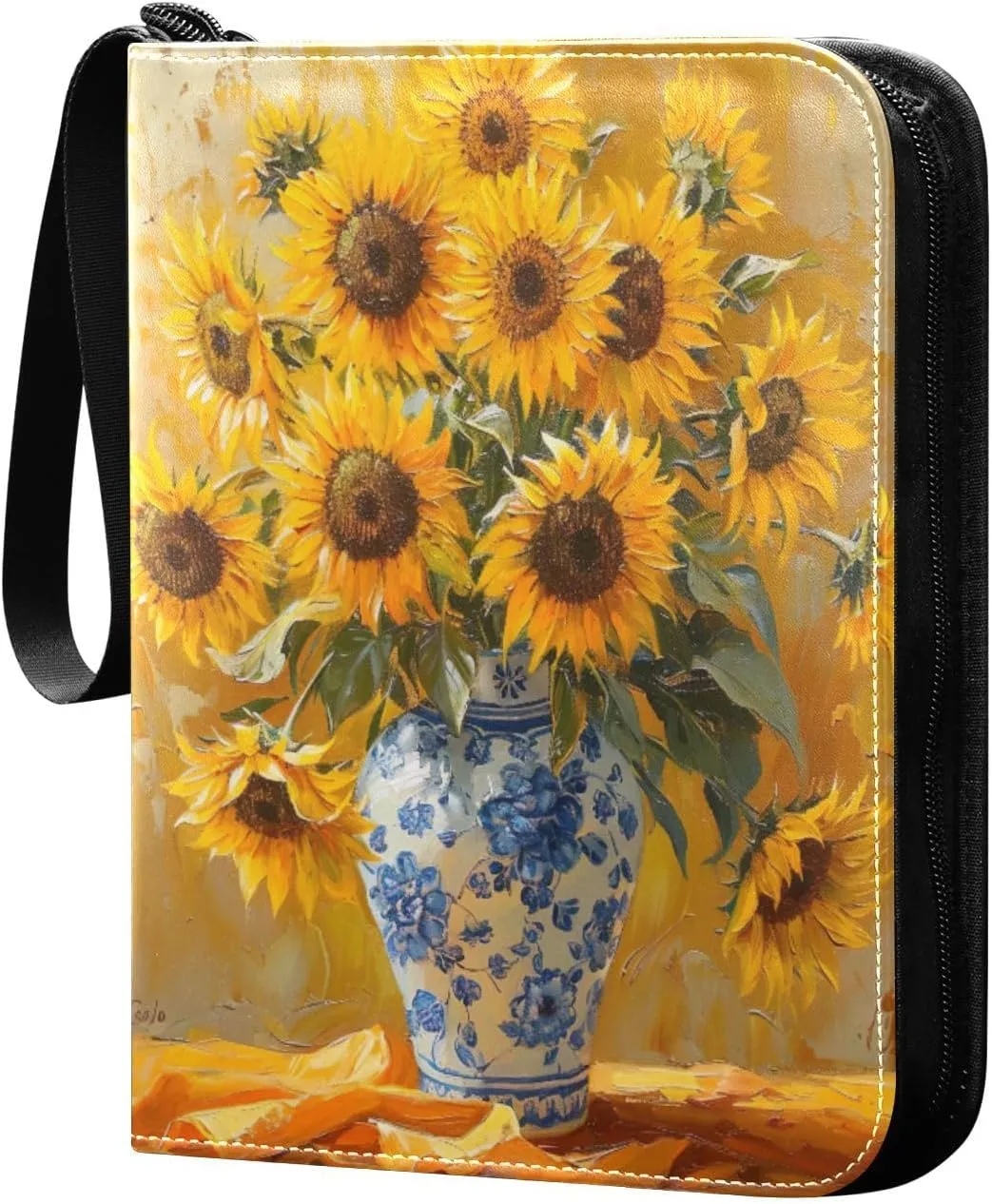 Sunflowers Painting Card Binder 4-Pocket, 400 Pockets Trading Cards Holder Games Card Albums Storage Organizer Case for Football, Baseball Cards