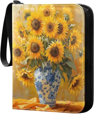 Sunflowers Painting Card Binder 4-Pocket, 400 Pockets Trading Cards Holder Games Card Albums Storage Organizer Case for Football, Baseball Cards