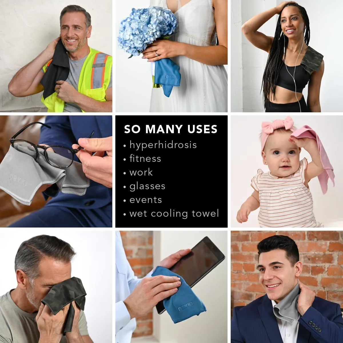 Sweat Absorbing Handkerchiefs - The Original Quick-Dry Microfiber Sweat Rags & Towels for Face, Hands, & Body - Perfect for Gym, Sports, and Work (Black: 5 Pack   Free Bag)