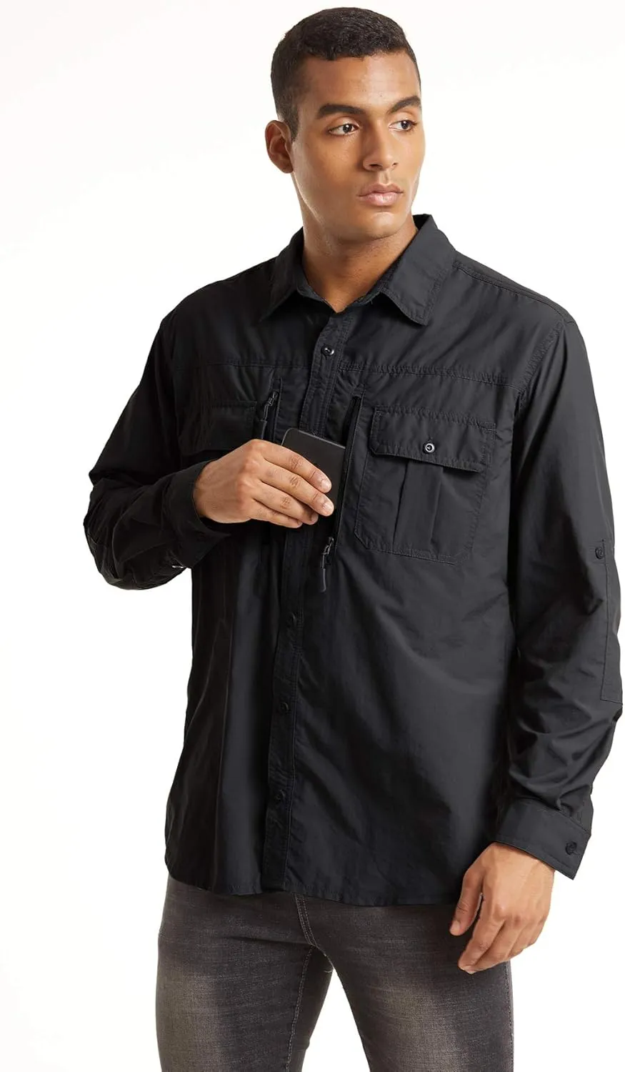 TACVASEN Fishing Shirt for Men, Long Sleeve Shirt Quick Dry Fit, Tactical Shirt Button Up, Work Shirt Lightweight Safari