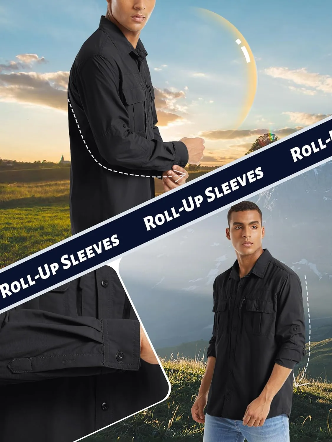 TACVASEN Fishing Shirt for Men, Long Sleeve Shirt Quick Dry Fit, Tactical Shirt Button Up, Work Shirt Lightweight Safari