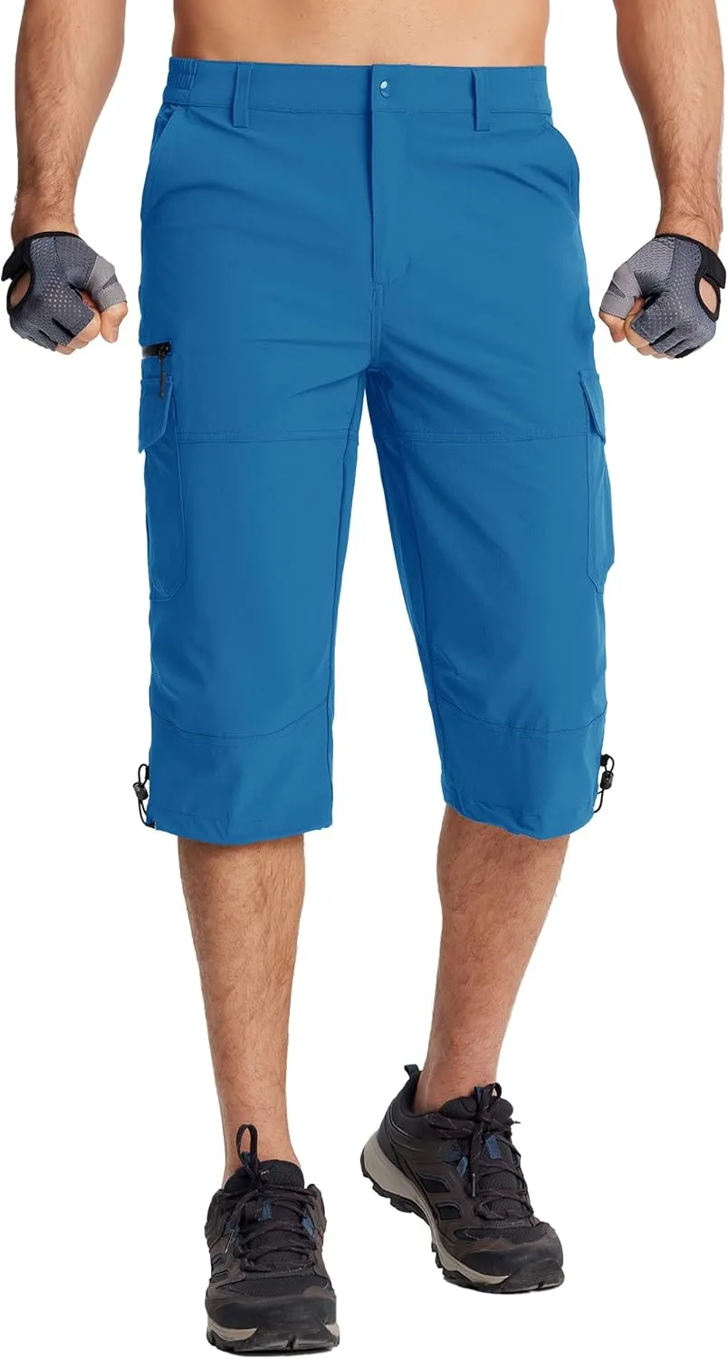 TACVASEN Men's Capri Pants 7 Pockets 3/4 Quick Dry Water Resistant Workout Hiking Summer Long Cargo Shorts Below Knee