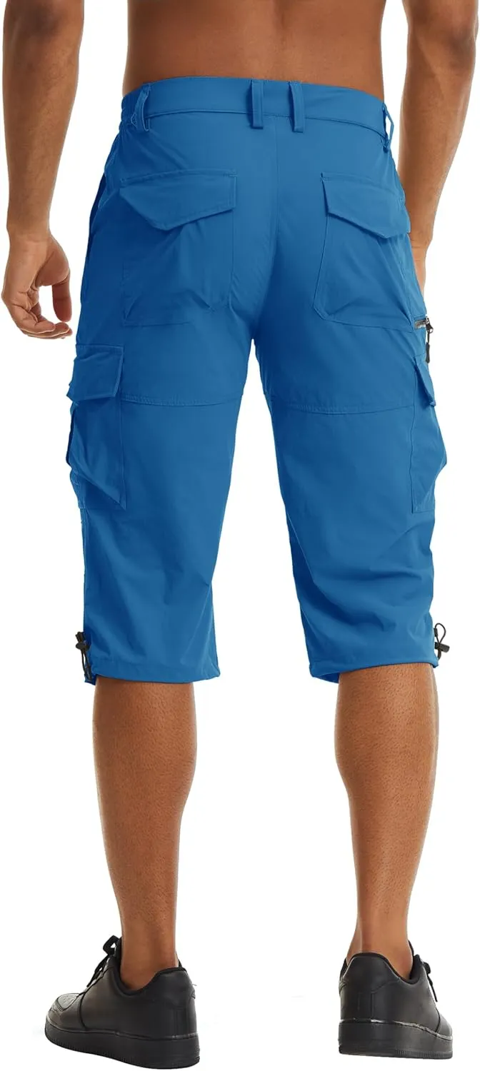 TACVASEN Men's Capri Pants 7 Pockets 3/4 Quick Dry Water Resistant Workout Hiking Summer Long Cargo Shorts Below Knee
