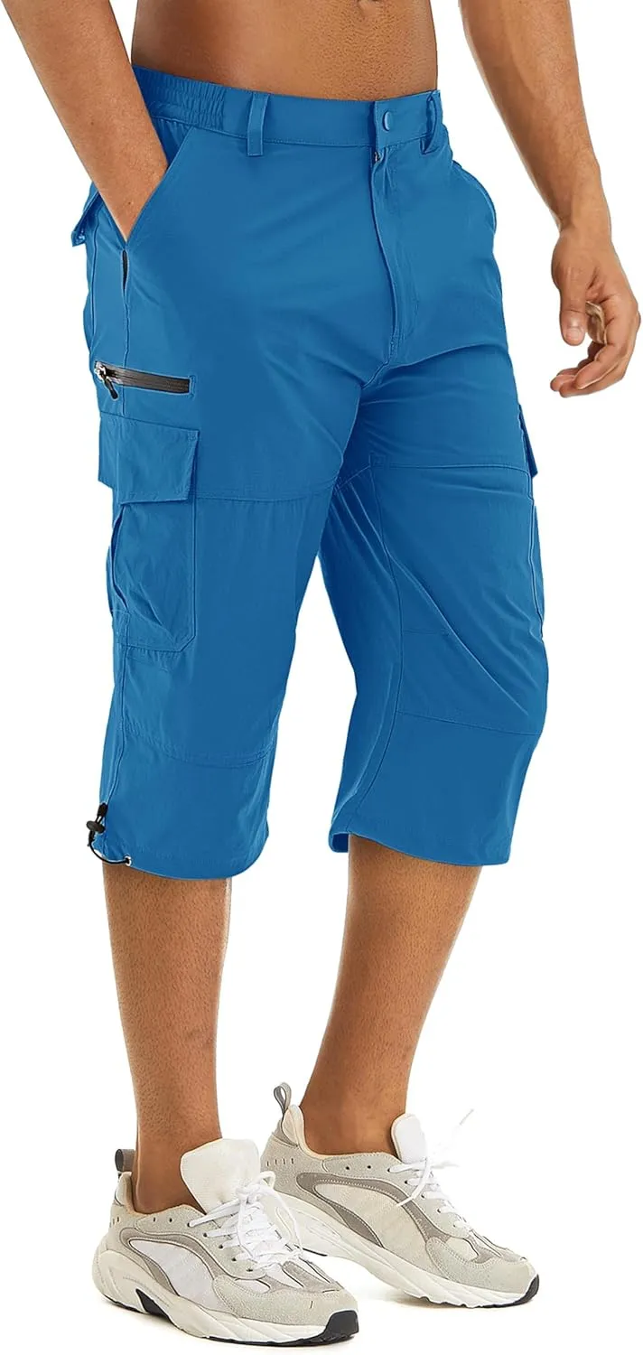 TACVASEN Men's Capri Pants 7 Pockets 3/4 Quick Dry Water Resistant Workout Hiking Summer Long Cargo Shorts Below Knee