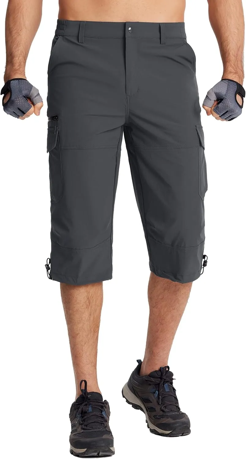 TACVASEN Men's Capri Pants 7 Pockets 3/4 Quick Dry Water Resistant Workout Hiking Summer Long Cargo Shorts Below Knee
