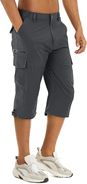 TACVASEN Men's Capri Pants 7 Pockets 3/4 Quick Dry Water Resistant Workout Hiking Summer Long Cargo Shorts Below Knee