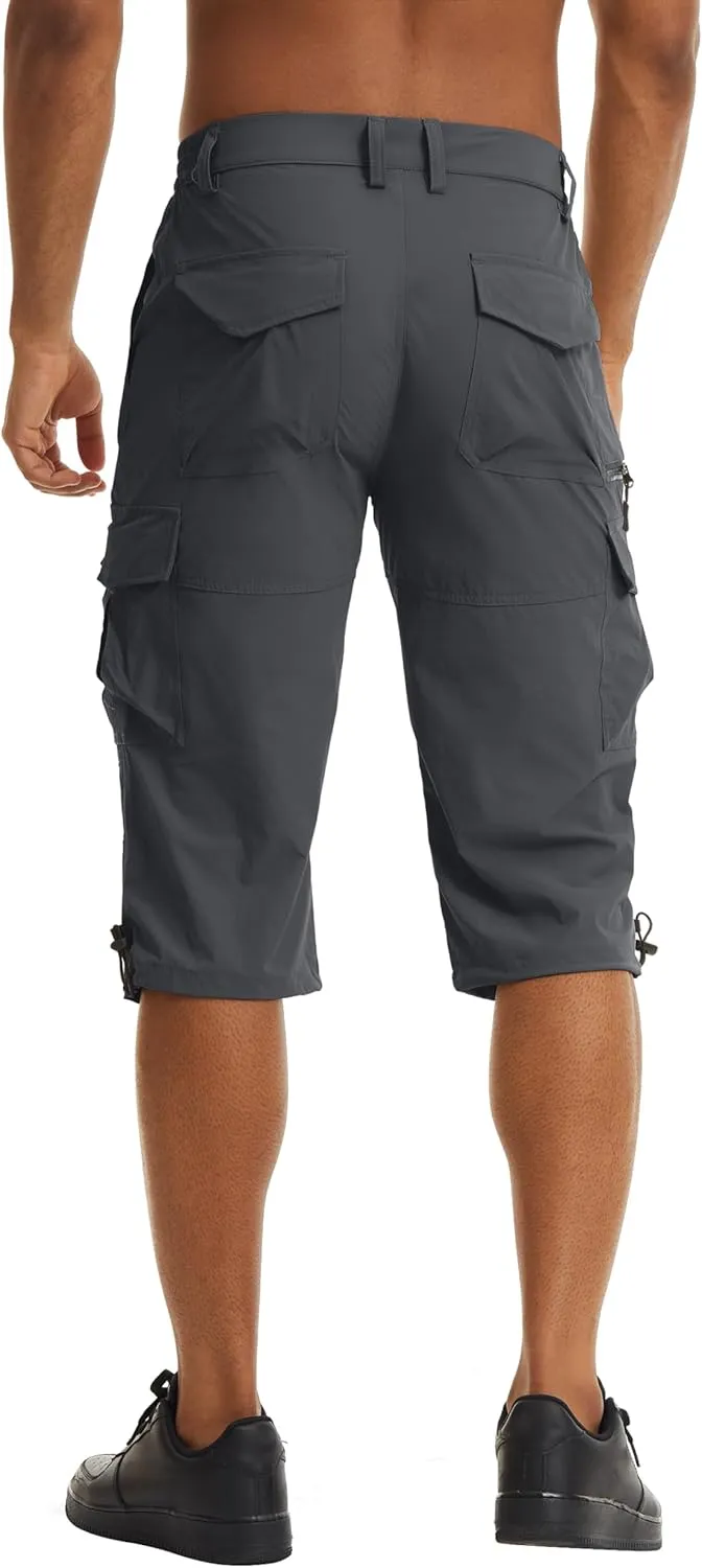 TACVASEN Men's Capri Pants 7 Pockets 3/4 Quick Dry Water Resistant Workout Hiking Summer Long Cargo Shorts Below Knee