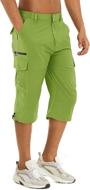 TACVASEN Men's Capri Pants Quick Dry Cargo Hiking Water Resistant Work Summer Long Shorts Below Knee