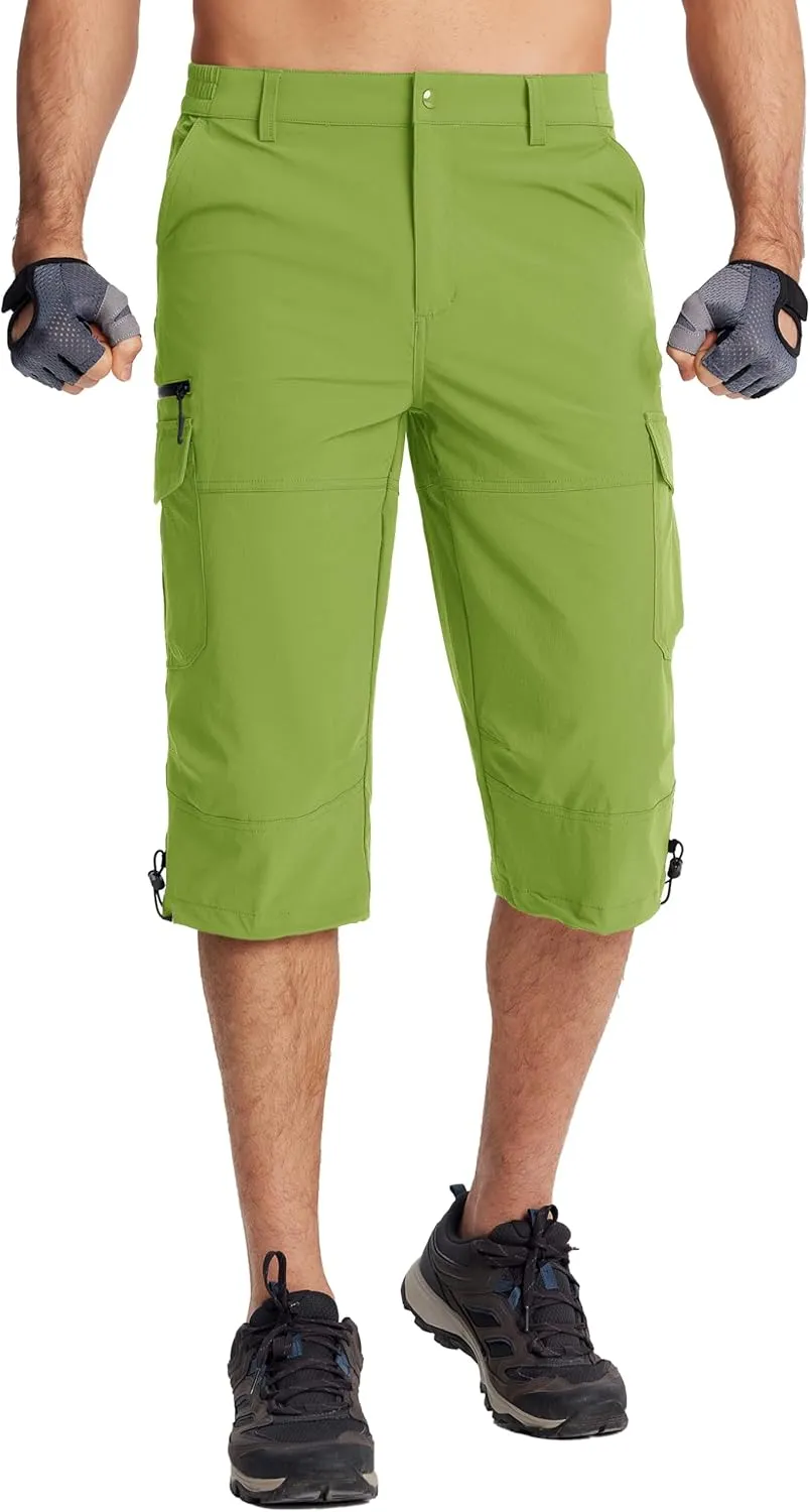 TACVASEN Men's Capri Pants Quick Dry Cargo Hiking Water Resistant Work Summer Long Shorts Below Knee