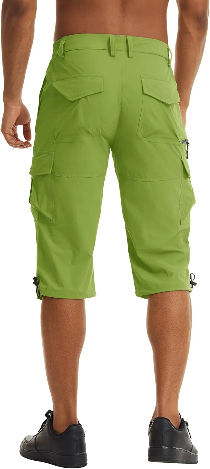 TACVASEN Men's Capri Pants Quick Dry Cargo Hiking Water Resistant Work Summer Long Shorts Below Knee