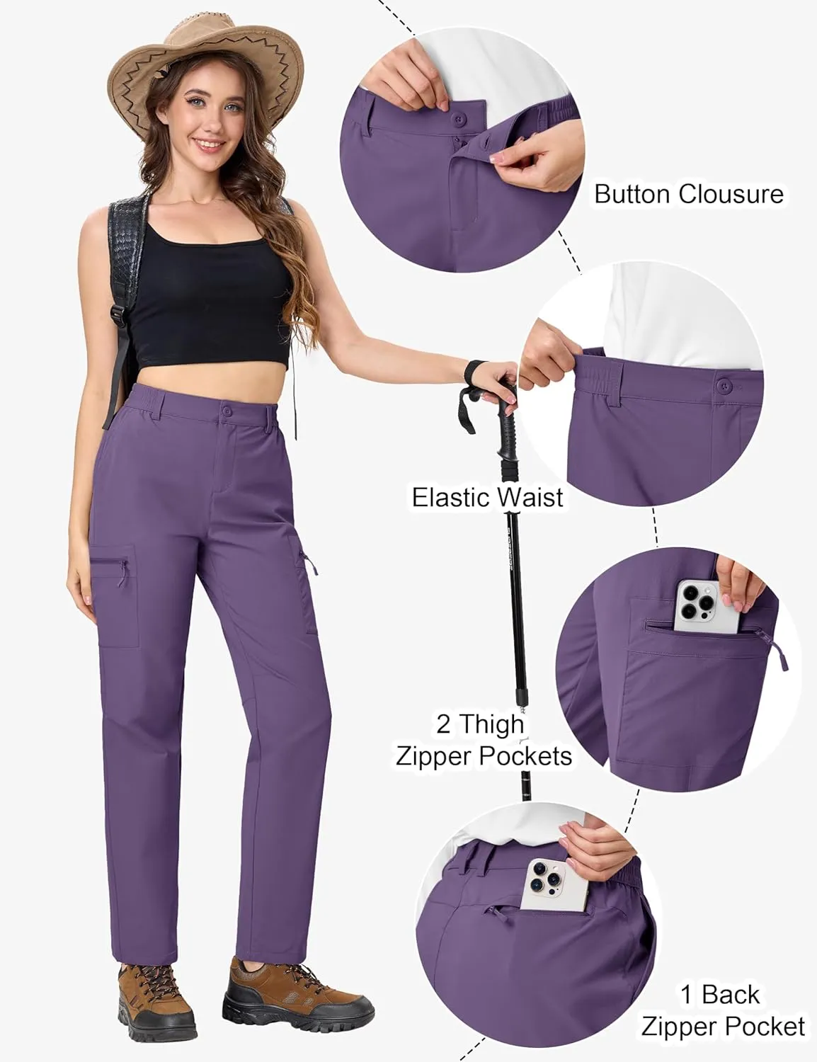TACVASEN Women's Hiking Cargo Pants Lightweight Water Resistant Quick Dry Outdoor Work Mountain Trouser Zipper Pockets