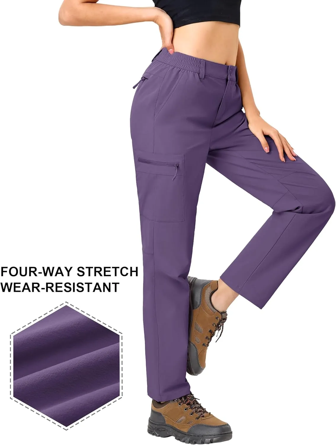 TACVASEN Women's Hiking Cargo Pants Lightweight Water Resistant Quick Dry Outdoor Work Mountain Trouser Zipper Pockets
