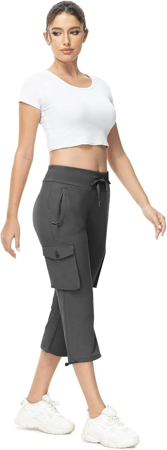 TBMPOY Women's Capri Pants Lightweight Quick Dry Hiking Cargo Pockets Casual Water Resistant Travel Cropped Cotton