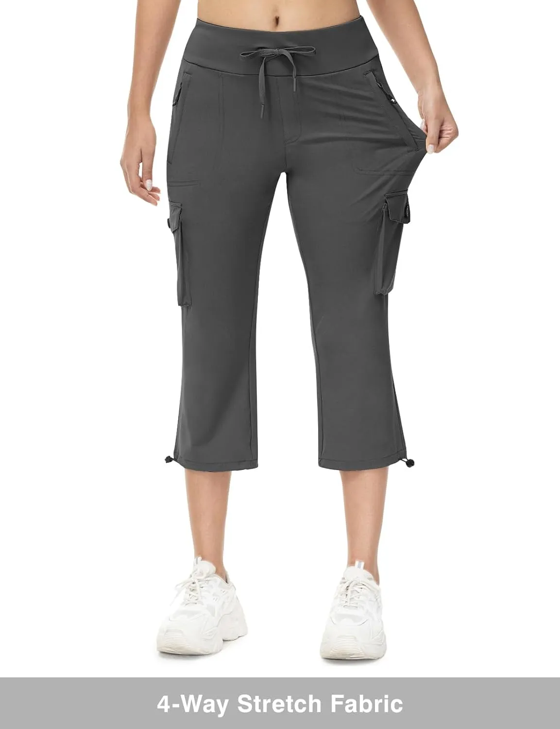TBMPOY Women's Capri Pants Lightweight Quick Dry Hiking Cargo Pockets Casual Water Resistant Travel Cropped Cotton