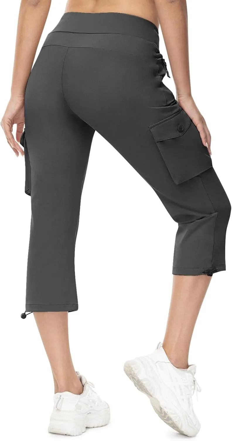 TBMPOY Women's Capri Pants Lightweight Quick Dry Hiking Cargo Pockets Casual Water Resistant Travel Cropped Cotton
