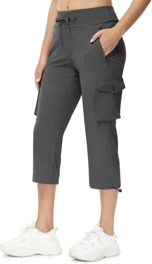 TBMPOY Women's Capri Pants Lightweight Quick Dry Hiking Cargo Pockets Casual Water Resistant Travel Cropped Cotton