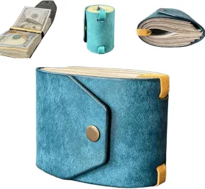 The Cash Wrap Wallet, Fast Cash Access Money Holder for Cash, Handy Purse Bands with Magnetic Clasp, Small Compact Luxury Pocket Wallet 1 to 99 bills (Blue)
