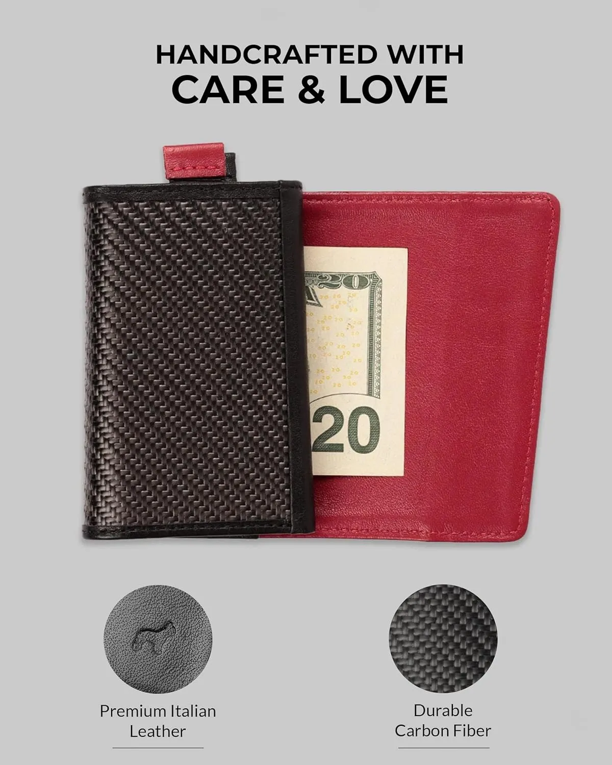 The Frenchie Co. Speed Wallet Mini, Ultra-Slim RFID Blocking Card Holder, Minimalist Front Pocket Wallet for Men & Women, Made of Carbon Fiber, Full-Grain Italian Leather