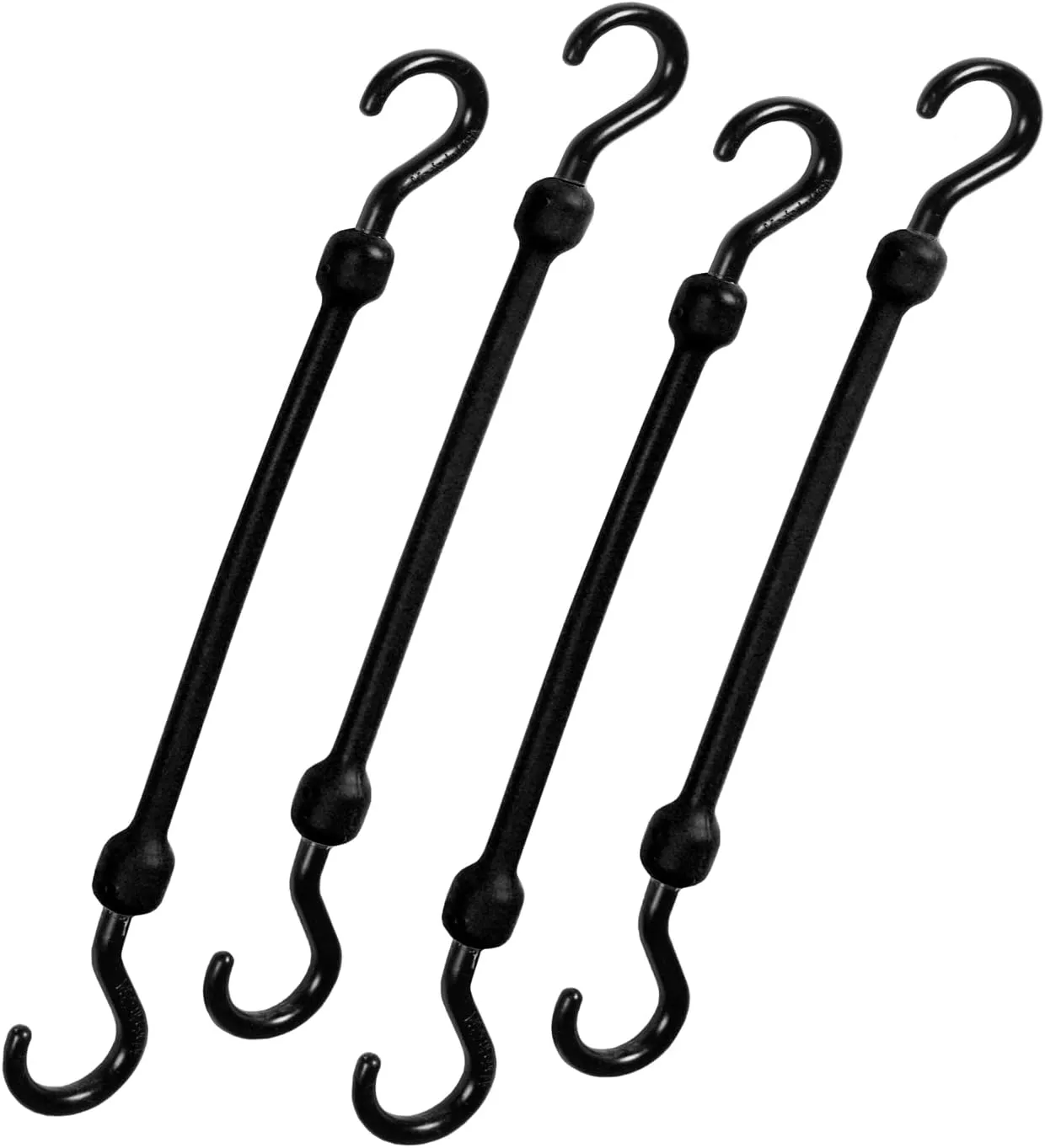 The Perfect Bungee 12 Inch Heavy Duty Bungee Cords, All Weather, All Temp, All Season - 4 Pack, Black - Made in The USA - Stretches Two Times Original Length