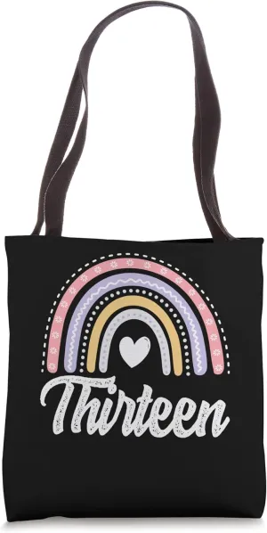 Thirteen 13 Years Old 13th Birthday Girl Cute Rainbow Bday Tote Bag