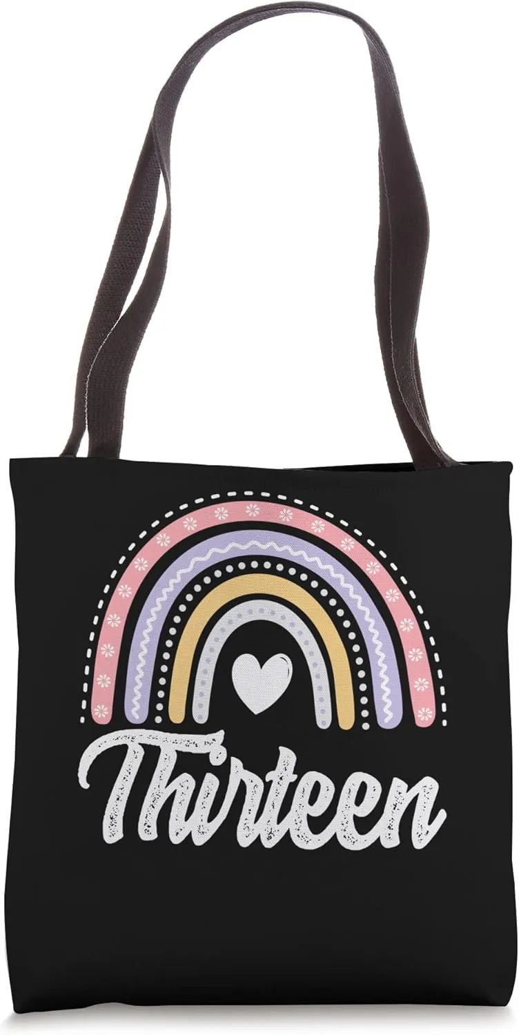 Thirteen 13 Years Old 13th Birthday Girl Cute Rainbow Bday Tote Bag
