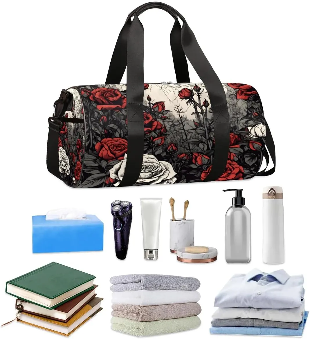 Thorn Rose Flowers Travel Duffle Bag Gym Bag for Women Men Lightweight Carry on Duffel Bag for Sports Gyms Weekend Getaway