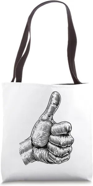 Thumb Up Sign Hand Retro Vintage Woodcut Tote Bag