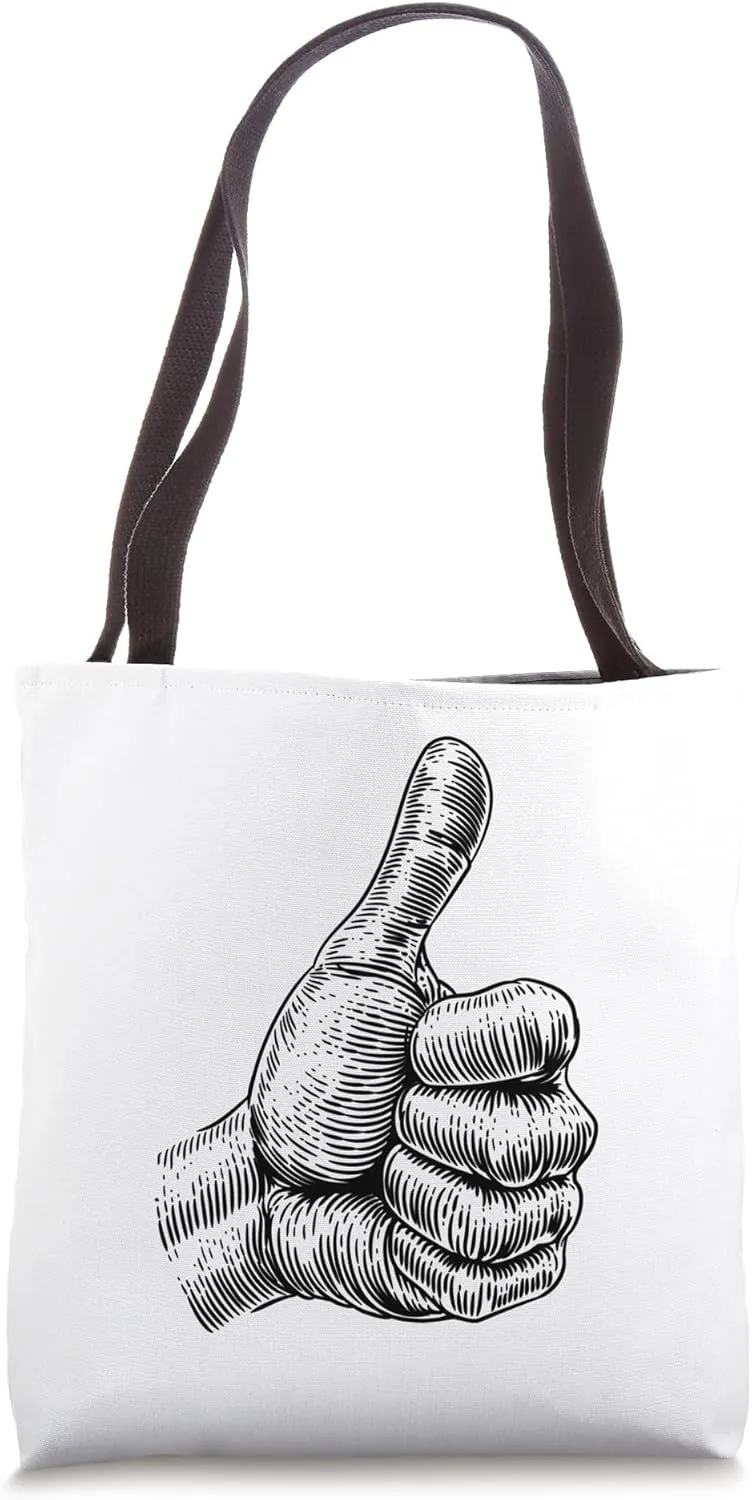 Thumb Up Sign Hand Retro Vintage Woodcut Tote Bag